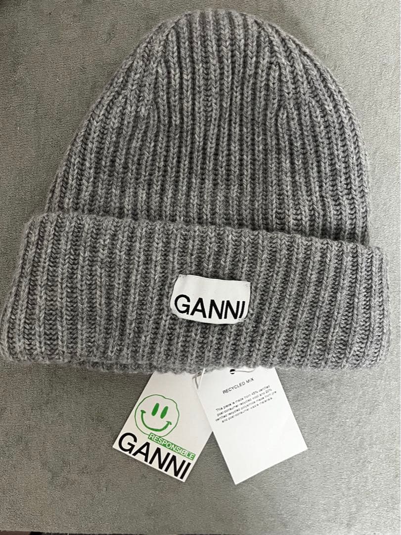 GANNI グレー ニットビーニー 新品タグ付き GANNI グレー ニット帽