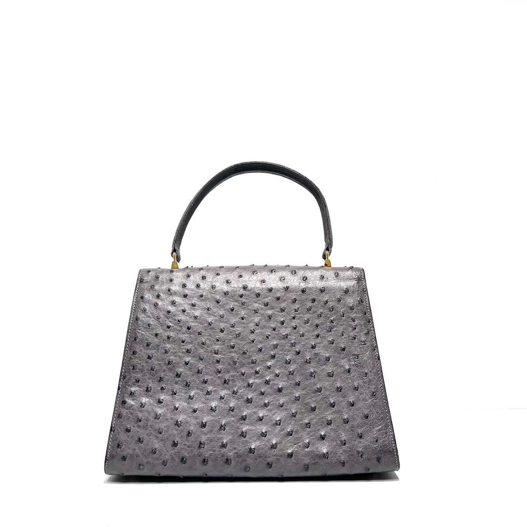 【美品】HERNO Italy製/オーストリッチ/ターンロック/ハンドバッグ