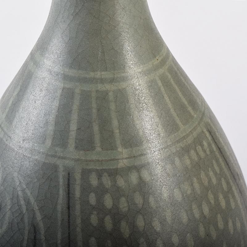 朝鮮美術 李朝 高麗青磁 象嵌花文 徳利 V R7944