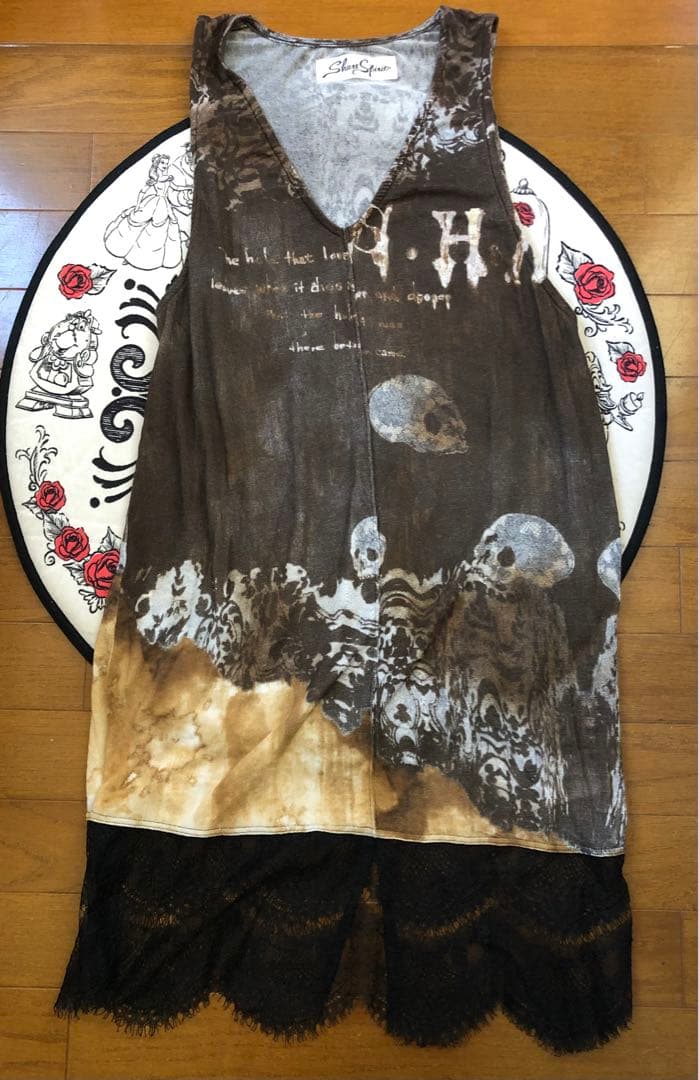 美品【シェアースピリット】スカル柄ノースリーブチュニック　レース切替　サイズ36