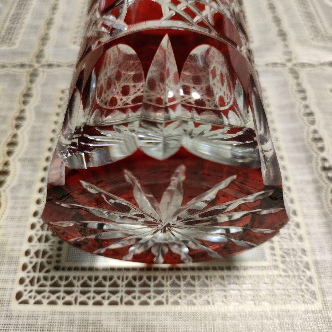 未使用 ヤマザキガラス製 薩摩切子 南蛮赤 矢来籠目 菊透かし紋様 栞