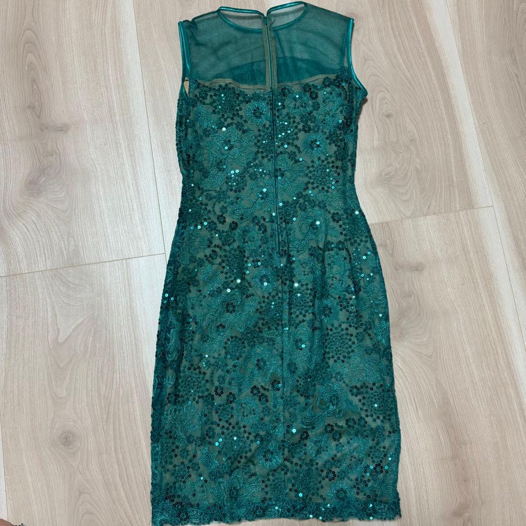 美品 TADASHI SHOJI スパンコールドレス グリーン系