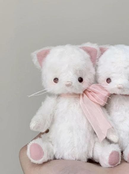 1]ミルキー仔猫 ピンクリボン 海外作家様 ハンドメイド ぬいぐるみ
