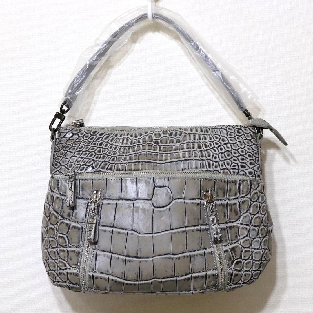 マットクロコダイル 2WAY トート＆ショルダーバッグ グレー