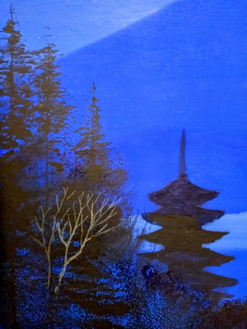 千住博　手描き作品/表サイン有り/色紙画/岩彩/油彩/逸品/額縁/額装