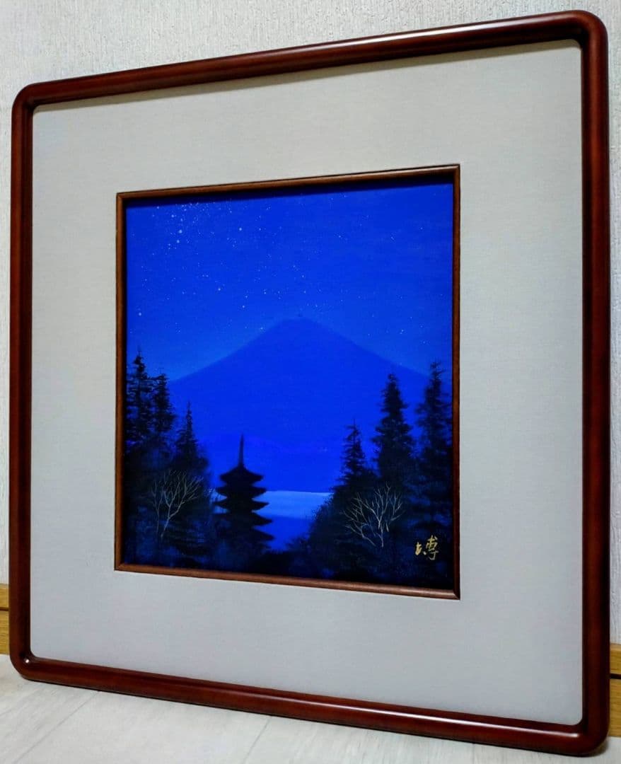 千住博　手描き作品/表サイン有り/色紙画/岩彩/油彩/逸品/額縁/額装