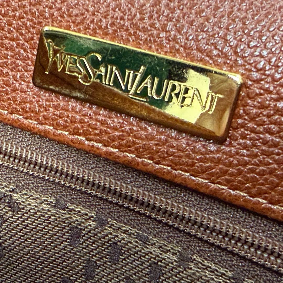 A*.様 YSLイヴ・サンローラン 本革ブラウンレザーショルダーバッグ茶ゴールド