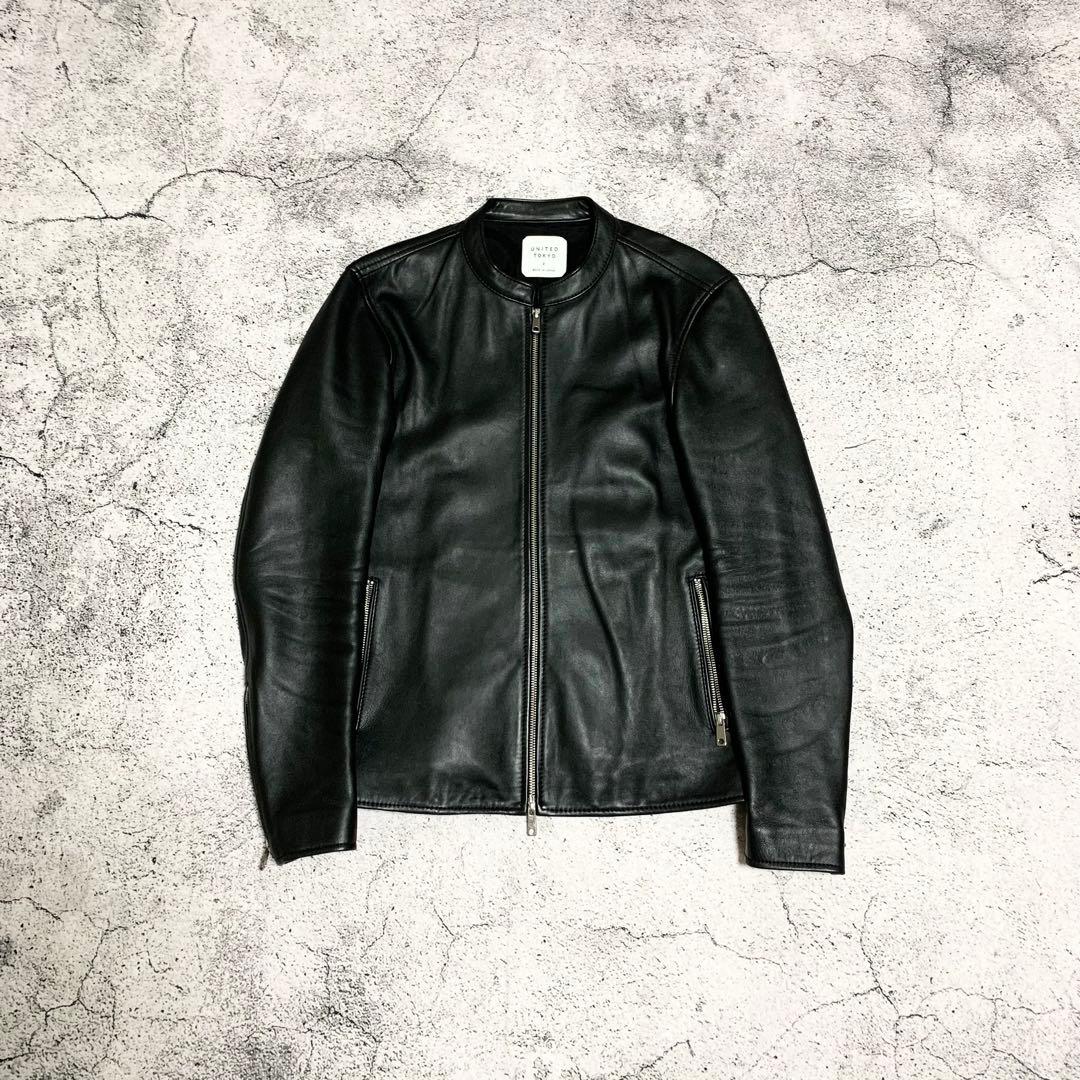 UNITED TOKYO ラムレザーシングルジャケット ブラック 革ジャン 本革