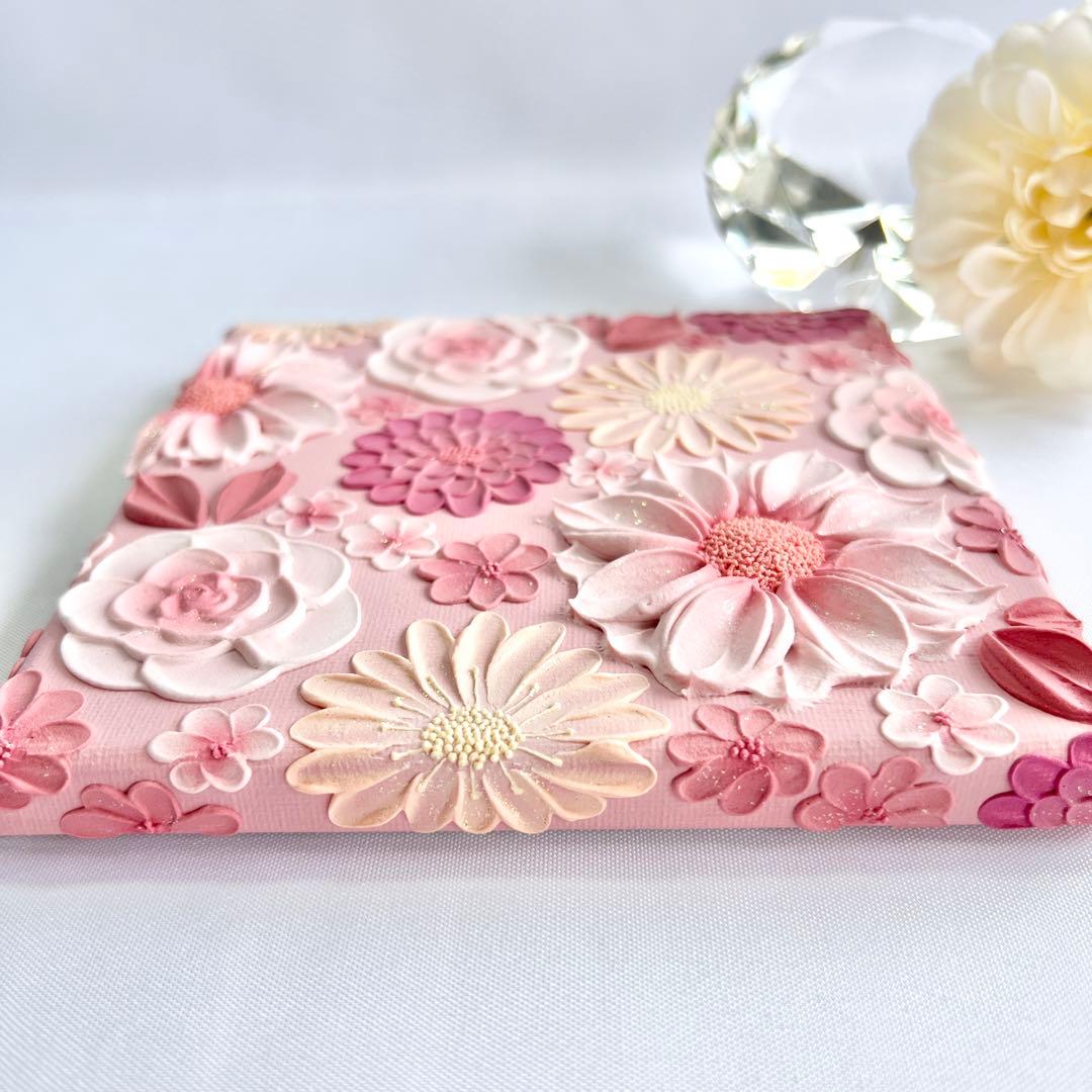 テクスチャーアート　絵画　インテリアアート　花　立体　絵　北欧インテリア　花の絵