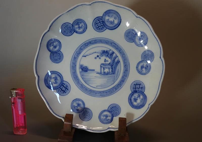 古伊万里 染付 丸文散中皿 3枚 楼閣山水図 渦福 輪