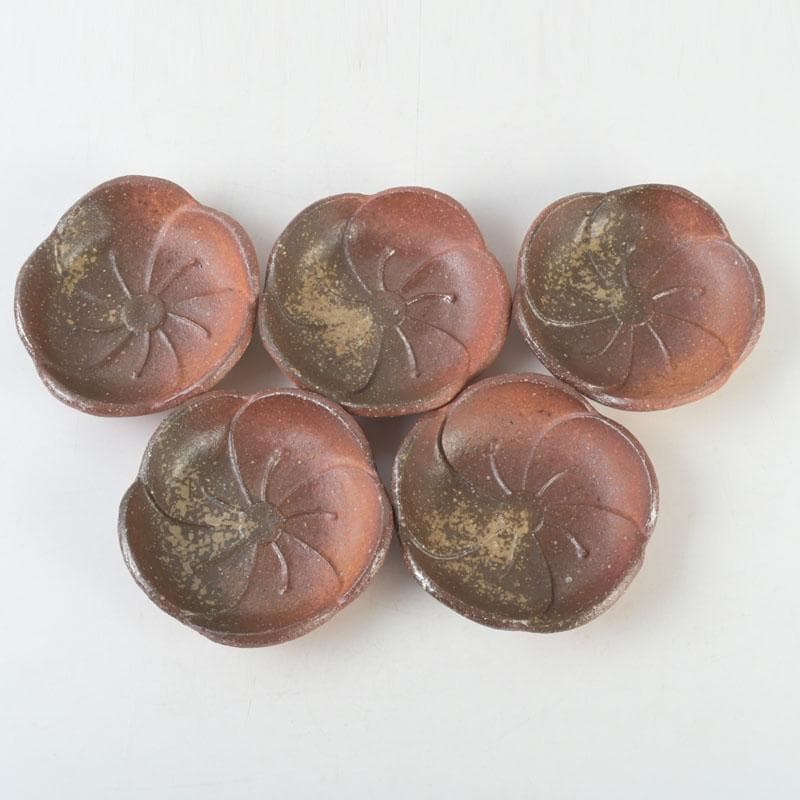 茶道具 信楽焼 高橋楽斎造 ネジ梅 小皿 五客 共箱 V 9662 美術品