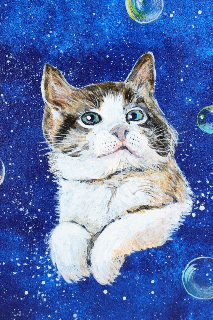 No5298 額装　深津静男　「ドリームキャット I」　油彩画4号　送料無料