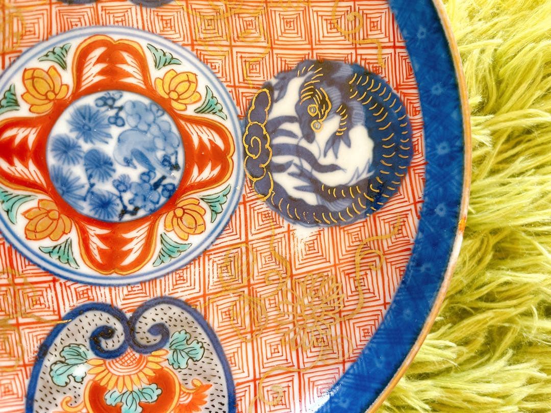 【骨董】古伊万里 玩玉銘 染付赤絵金彩 龍文様 皿6枚セット