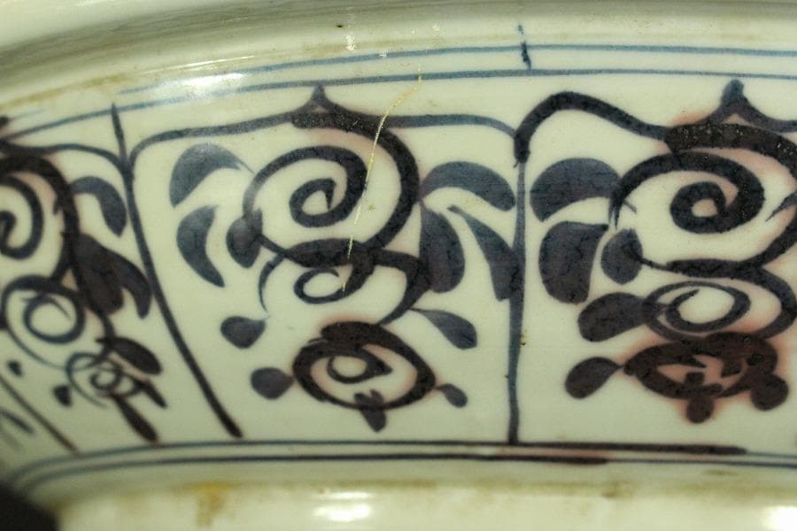 中国美術 青花 染付 竹笹 題詞 盤 φ42.5cm(LC343)