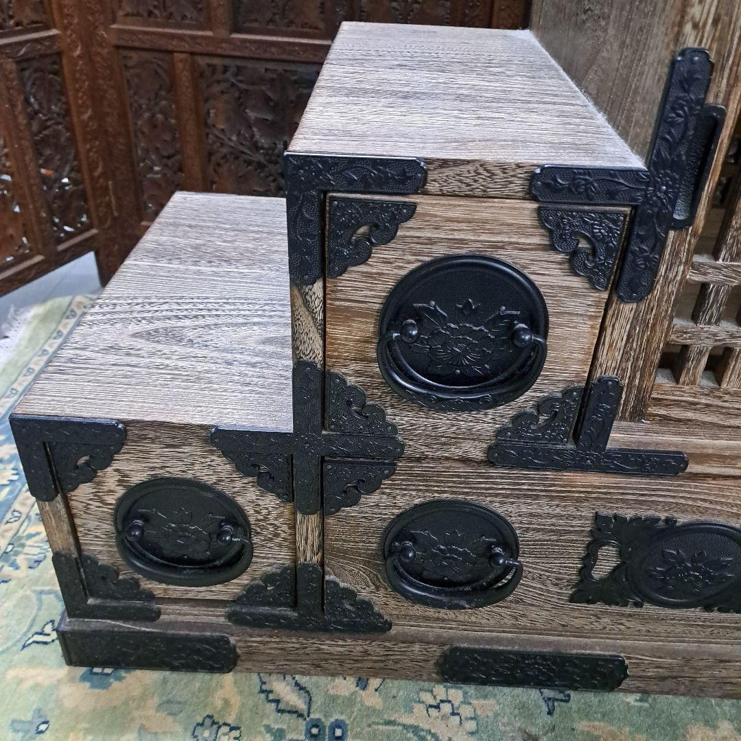 ♡総桐格子戸付き階段タンス 右上がり 左上がり 両面使い♡