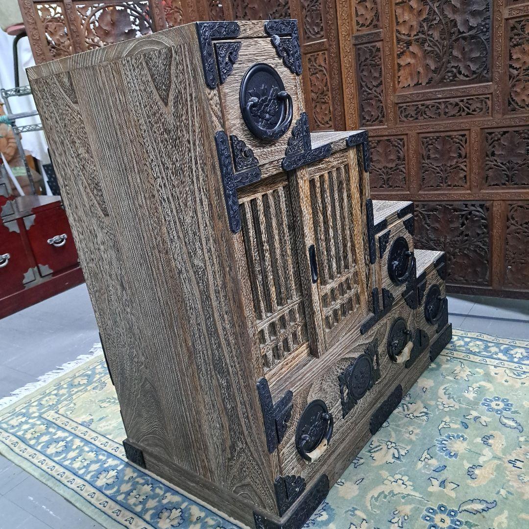 ♡総桐格子戸付き階段タンス 右上がり 左上がり 両面使い♡