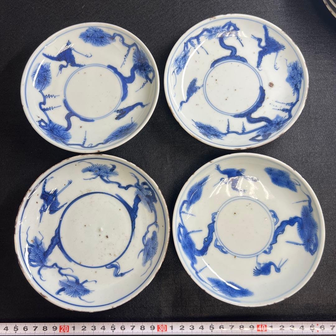 中国明時代　古染付中皿9枚　木箱付　直径約15.5㎝東Y8-0114☆2Fトウル