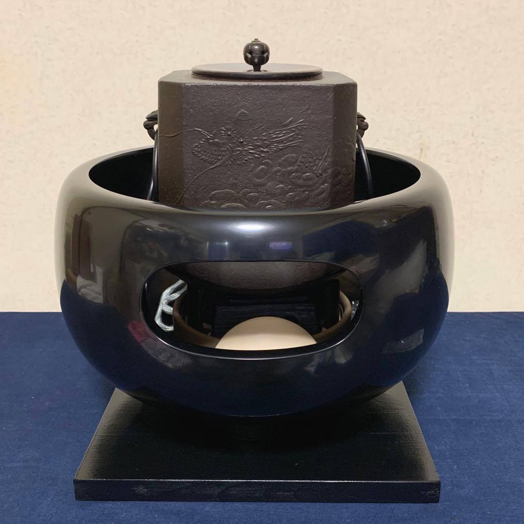 茶道具 釜 浜松地紋富士小釜 菊池政光 木箱入り 茶道 鉄釜 在銘 茶器
