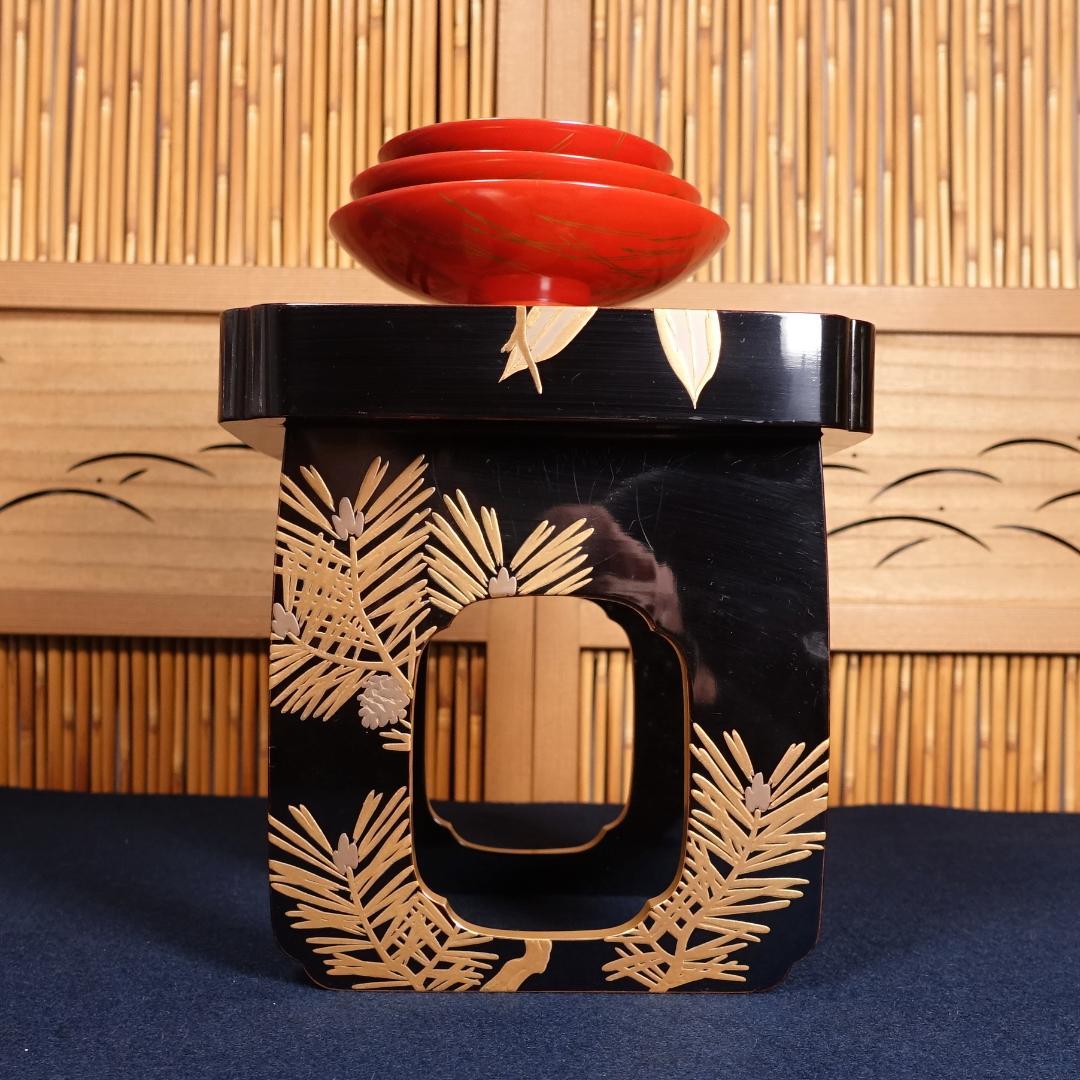 最高級京漆器 三上揚光堂 松竹梅蒔絵 花月台 三つ組盃揃