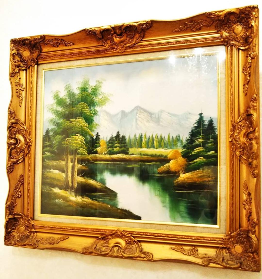 絵画 「美しいアルプス」大自然 風景画 開運 豪華ゴールド額縁 ゴージャス絵画