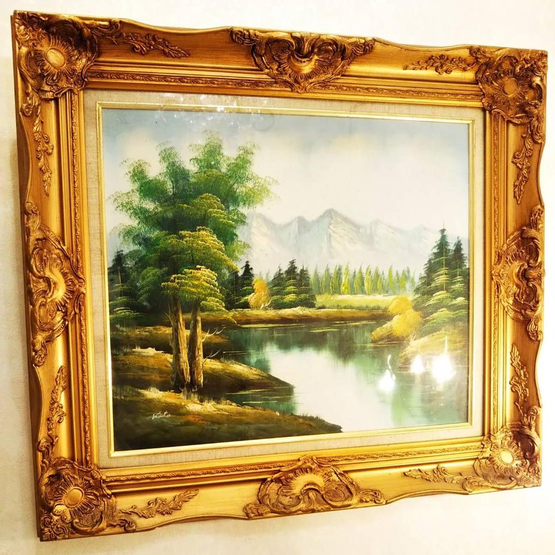 絵画 「美しいアルプス」大自然 風景画 開運 豪華ゴールド額縁 ゴージャス絵画