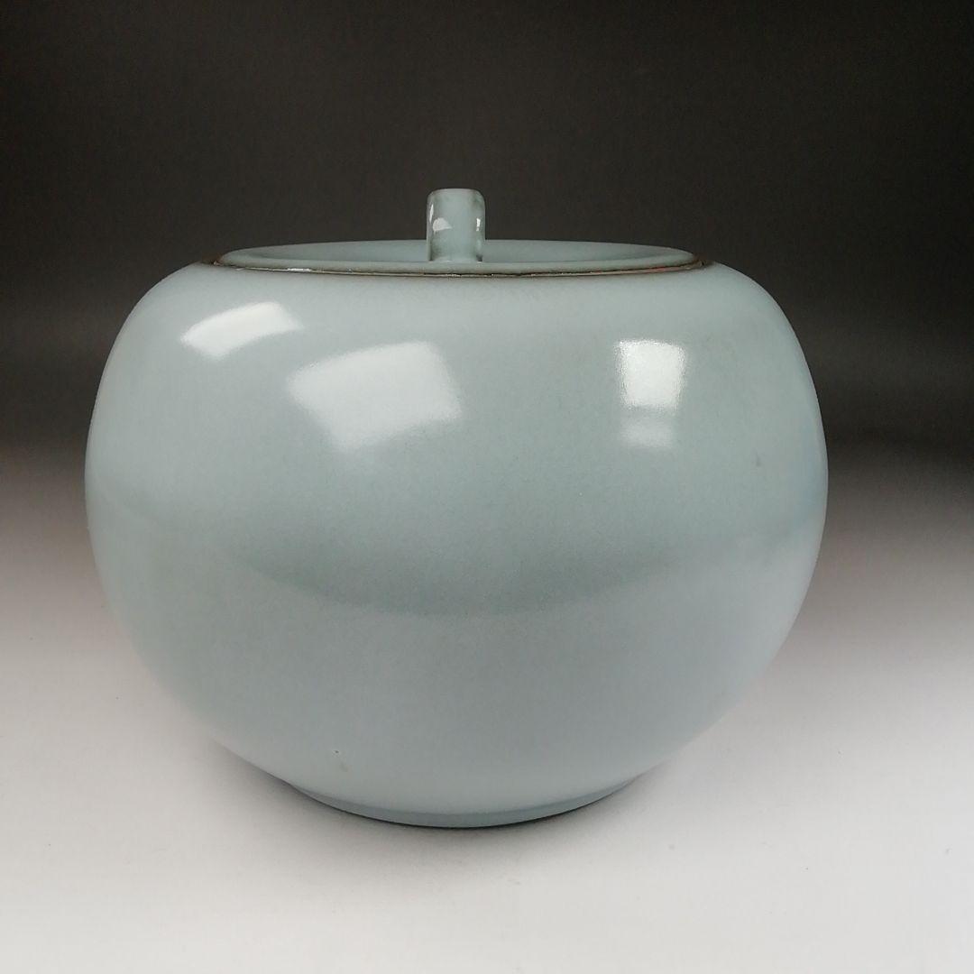 Ｔ１９０　水指　『青磁　水指』『月白』『妙高焼』『髙井進』　共箱　茶道具