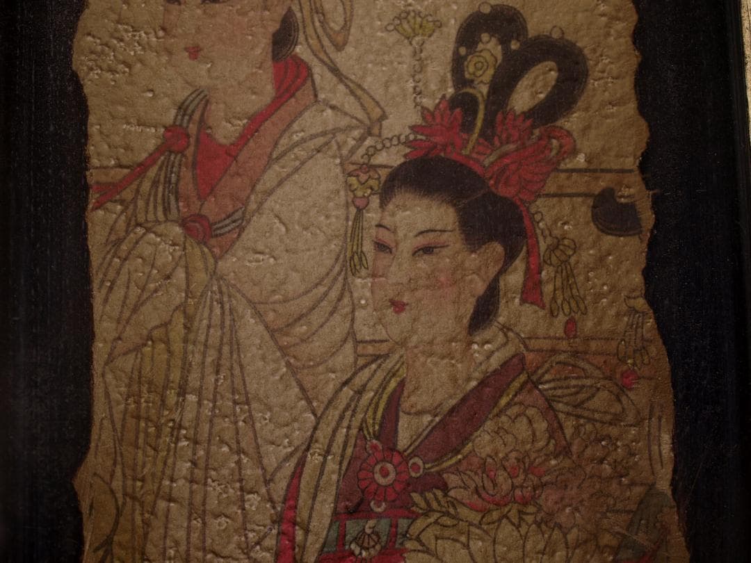 骨董市 掘り出し品中国 敦煌莫高窟壁画 人物像 発掘品 AK1796B8-3