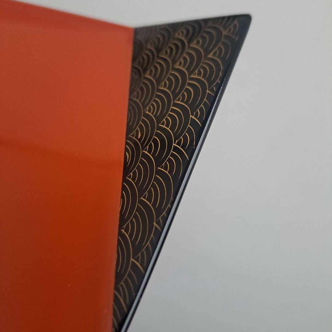 【輪島塗　折敷膳×5客】布着本堅地 鏡面仕上げ　青海波蒔絵　未使用品