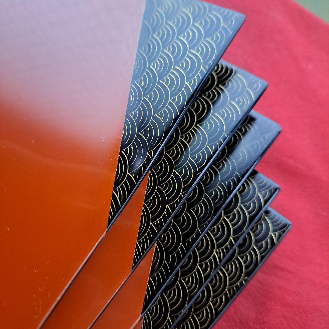 【輪島塗　折敷膳×5客】布着本堅地 鏡面仕上げ　青海波蒔絵　未使用品