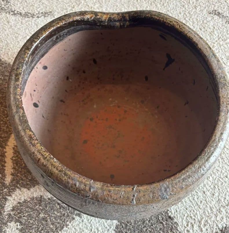 丹波焼　灰釉印花文甕　水差し花生け　骨董品アンティーク