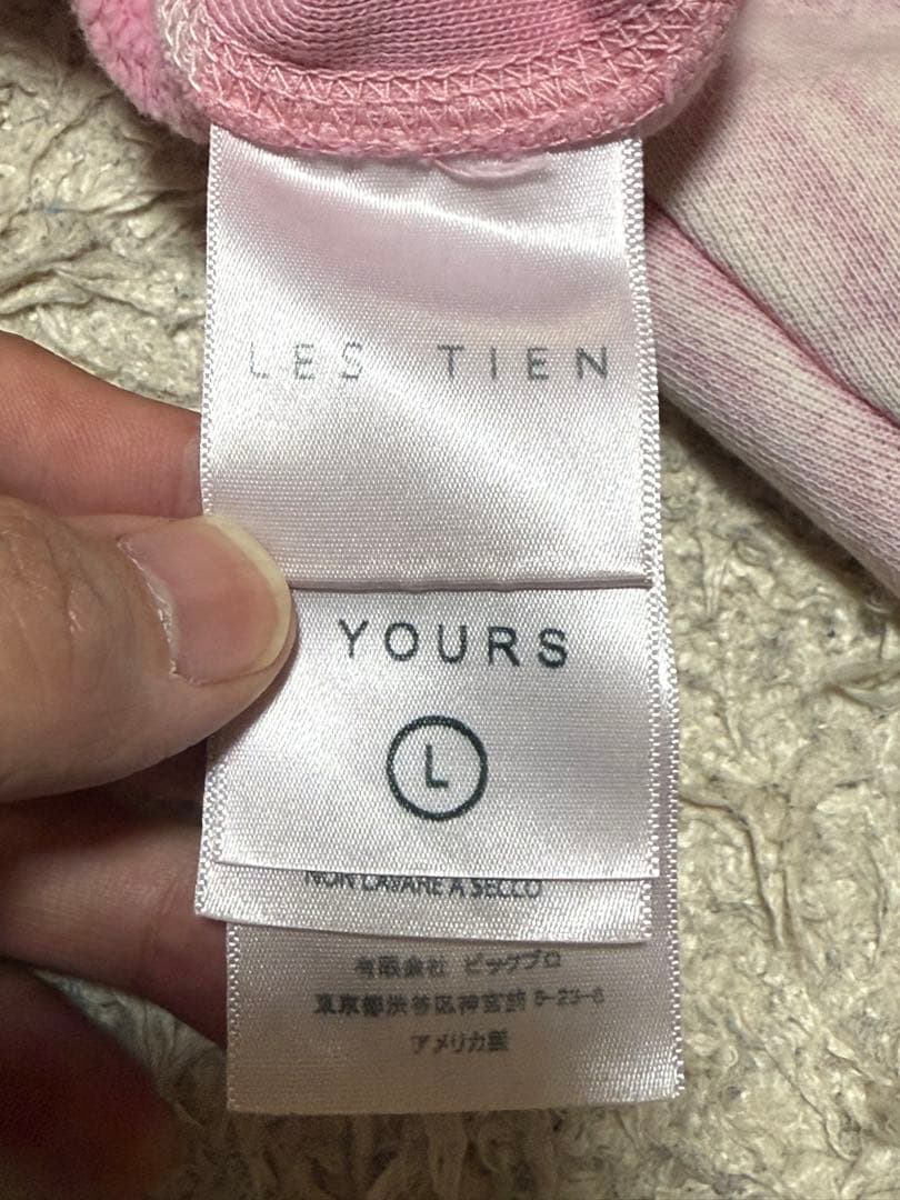 LES TIEN ロンハーマン L ピンク パーカー ウォッシュ加工