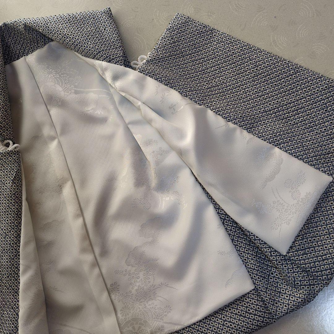 七五三３歳正絹総絞り手縫いの被布（ブルーグレー）中綿無し