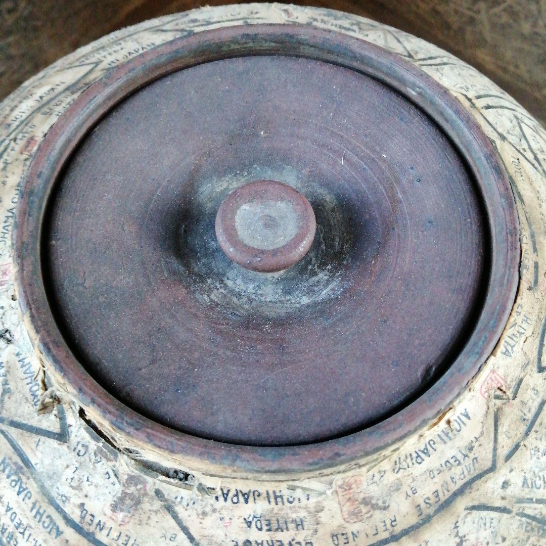 常滑焼　貿易票貼茶壺　27cm　明治～昭和初期