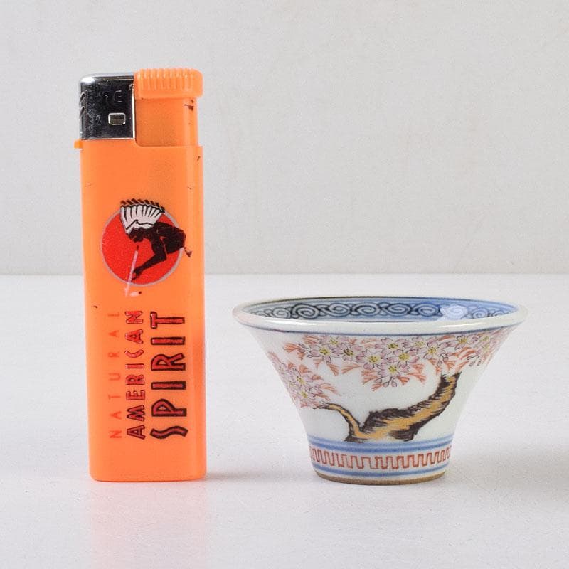 京焼 本多左平作 染付 桜漢詩文 盃 ぐい呑 時代箱 V