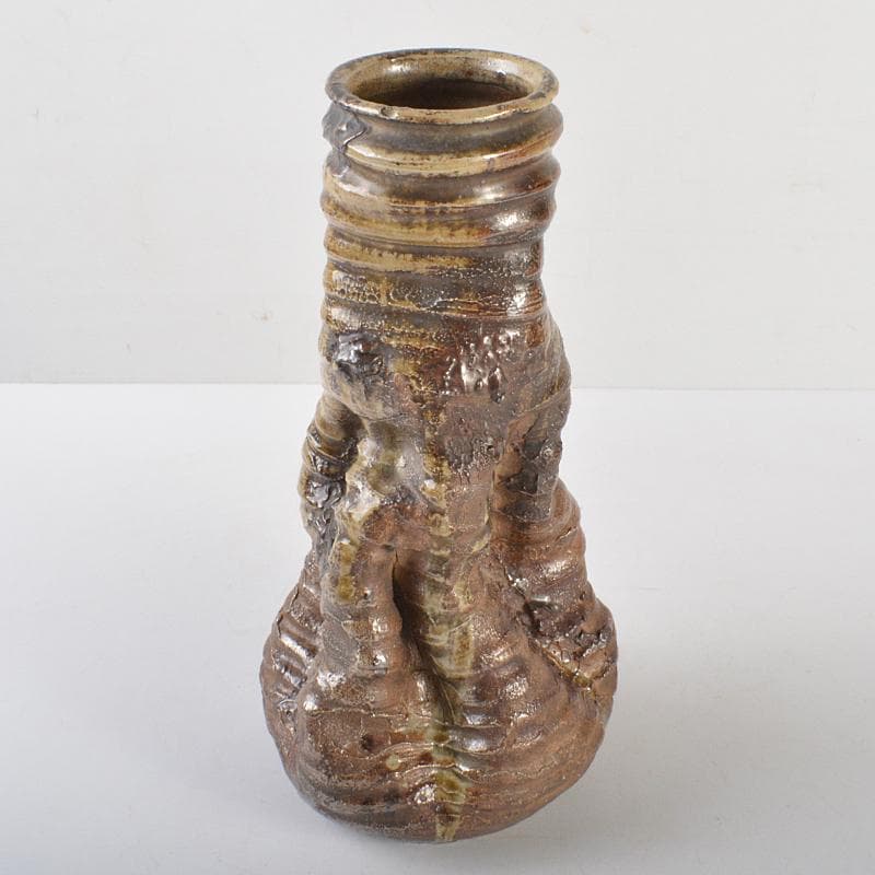 伊賀焼 古伊賀 江戸末期 変形花入 加藤卓男識箱 M R6357B