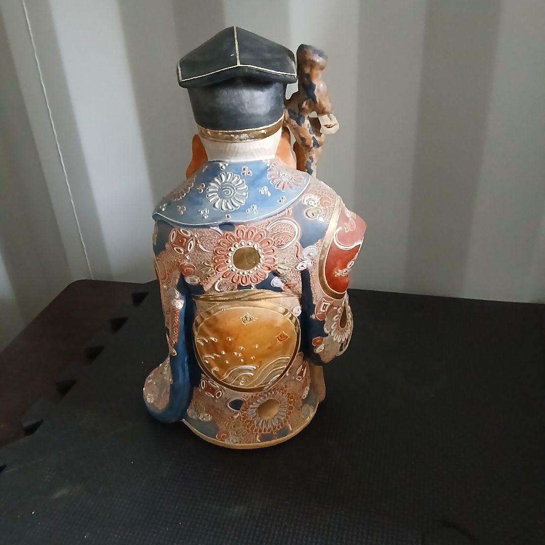 旧家より 九谷焼 金彩色絵 寿老人 七福神 置物 オブジェ 縁起物 陶器