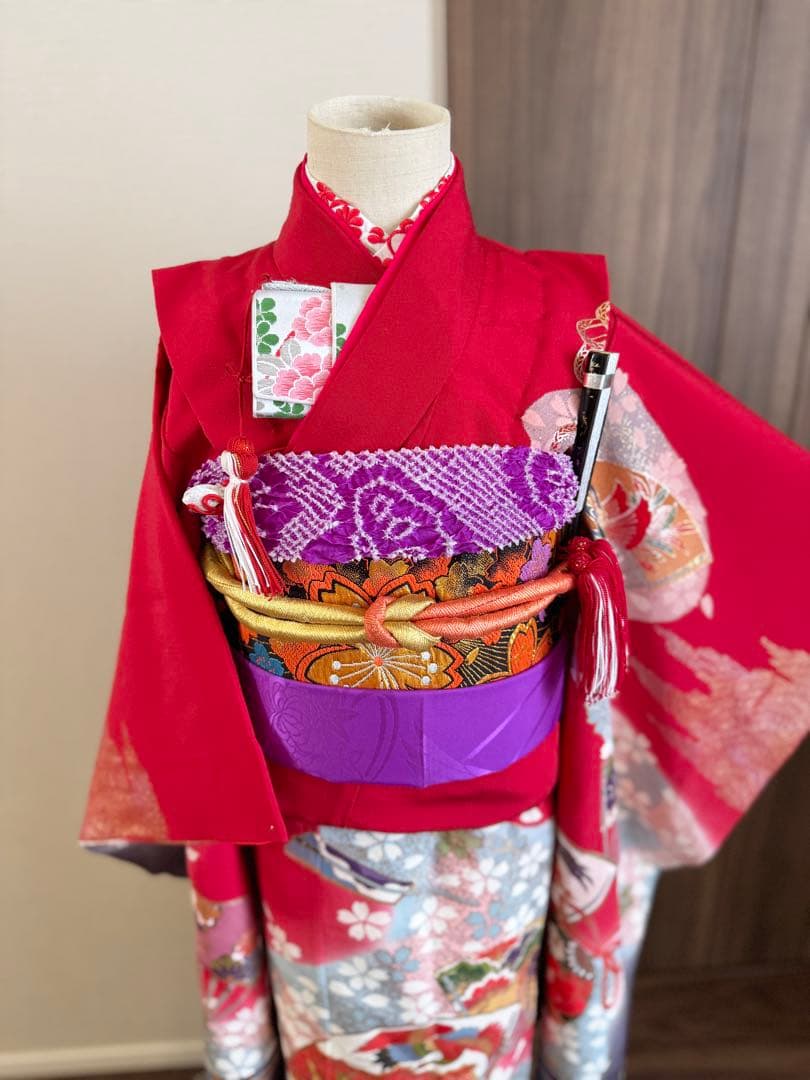 七五三に★正絹縮緬檜扇に鈴　七歳着物セット