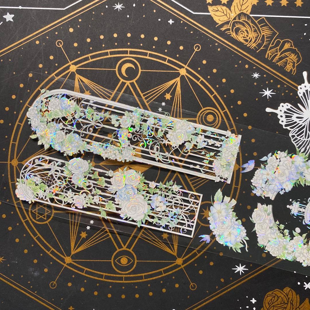 9189】海外 マステ中古巻 貝殻光マスキングテープ お花 ガーデン 残量多め