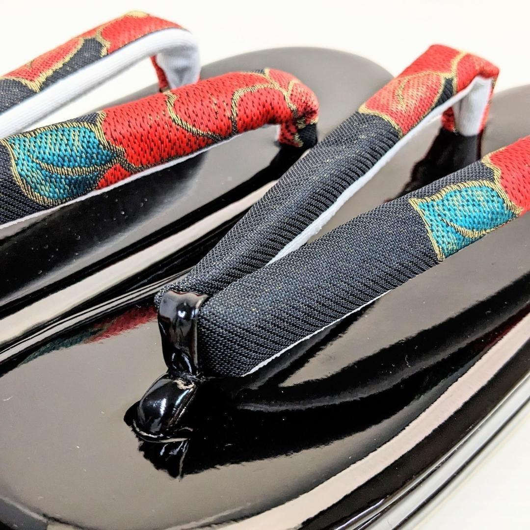 和装 草履バッグセット 振袖用 帯地 黒 椿 フリー w22-10