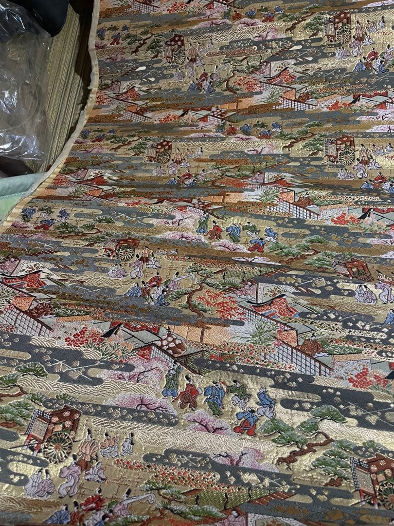 希少 表装用裂地 金襴《平安源氏物語》 裏打済　生地反物金襴七条袈裟