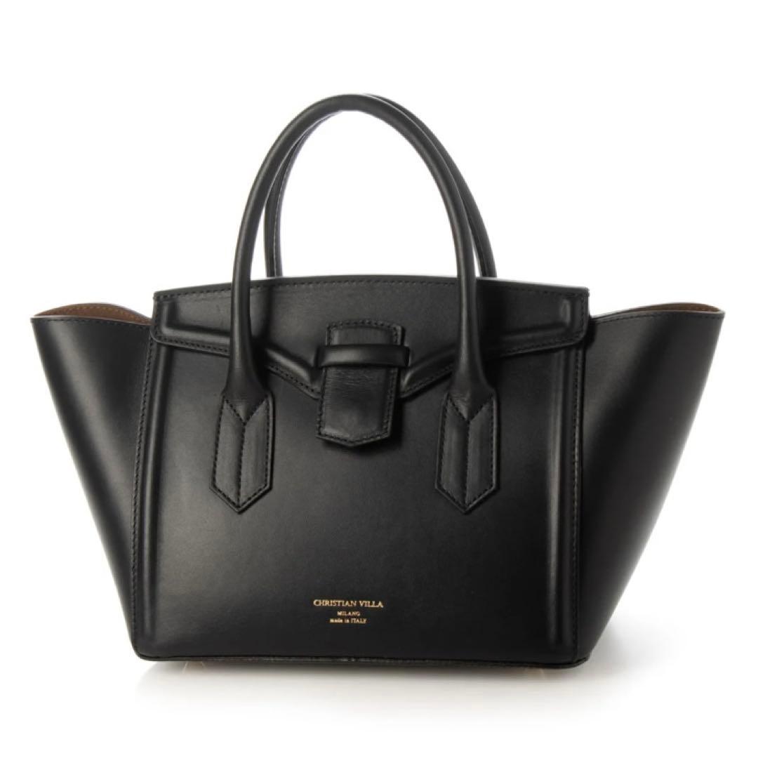 定価42,900円 クリスチャンヴィラ フラップ ハンドバッグ トートバッグ 黒