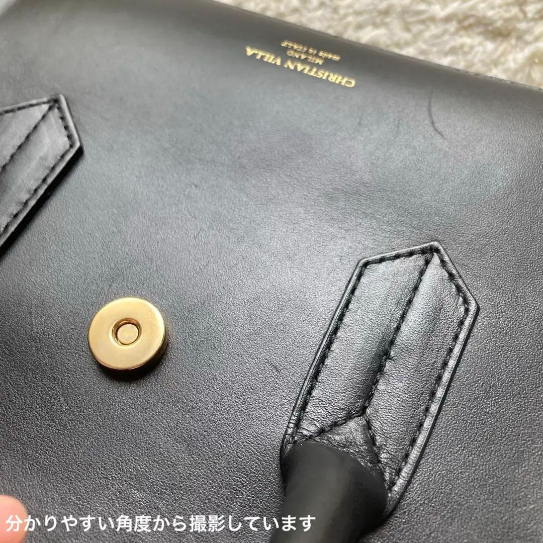 定価42,900円 クリスチャンヴィラ フラップ ハンドバッグ トートバッグ 黒