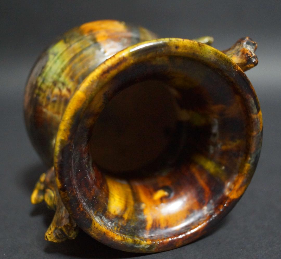 清 古交趾香炉 魚耳双耳 三つ足 箱付 茶事/茶道具☆