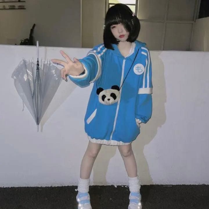 ジャージ パーカー あのちゃん 地雷 購入 量産 天使界隈 青 白 水色 黒