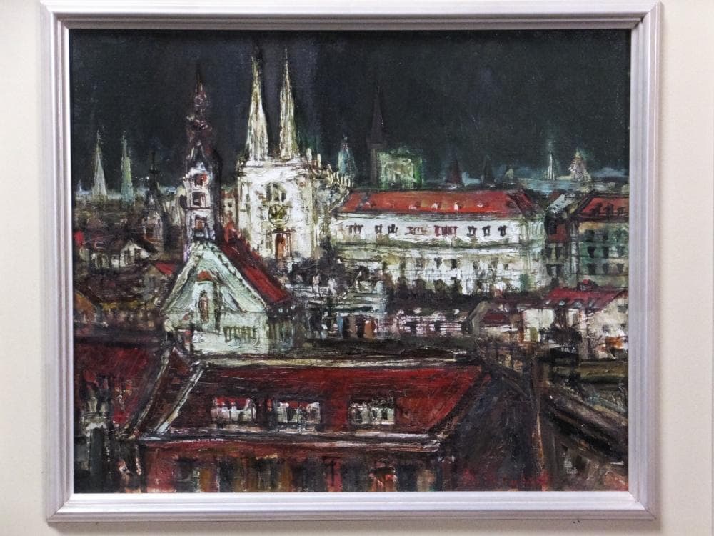 三觜正之　直筆サイン『街 ザグレブ市（ユーゴ）』油彩 8号 0313G