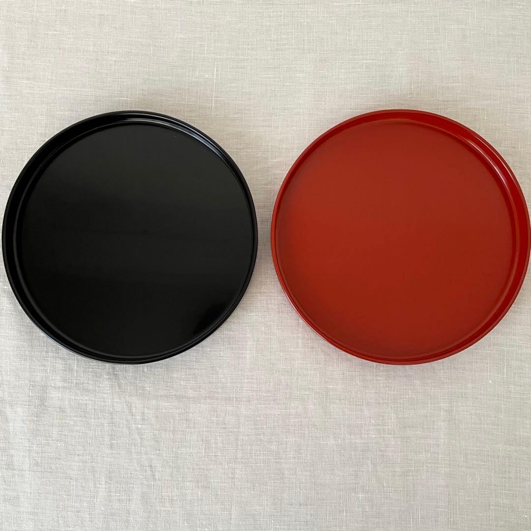 輪島塗 極上本堅地 丸盆 黒塗・朱塗 2枚セット 18cm お盆