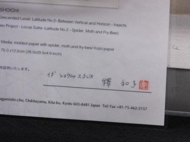 現代美術 井田照一　直筆サイン 作品証明書『垂直と地平線の間-昆虫』1205G