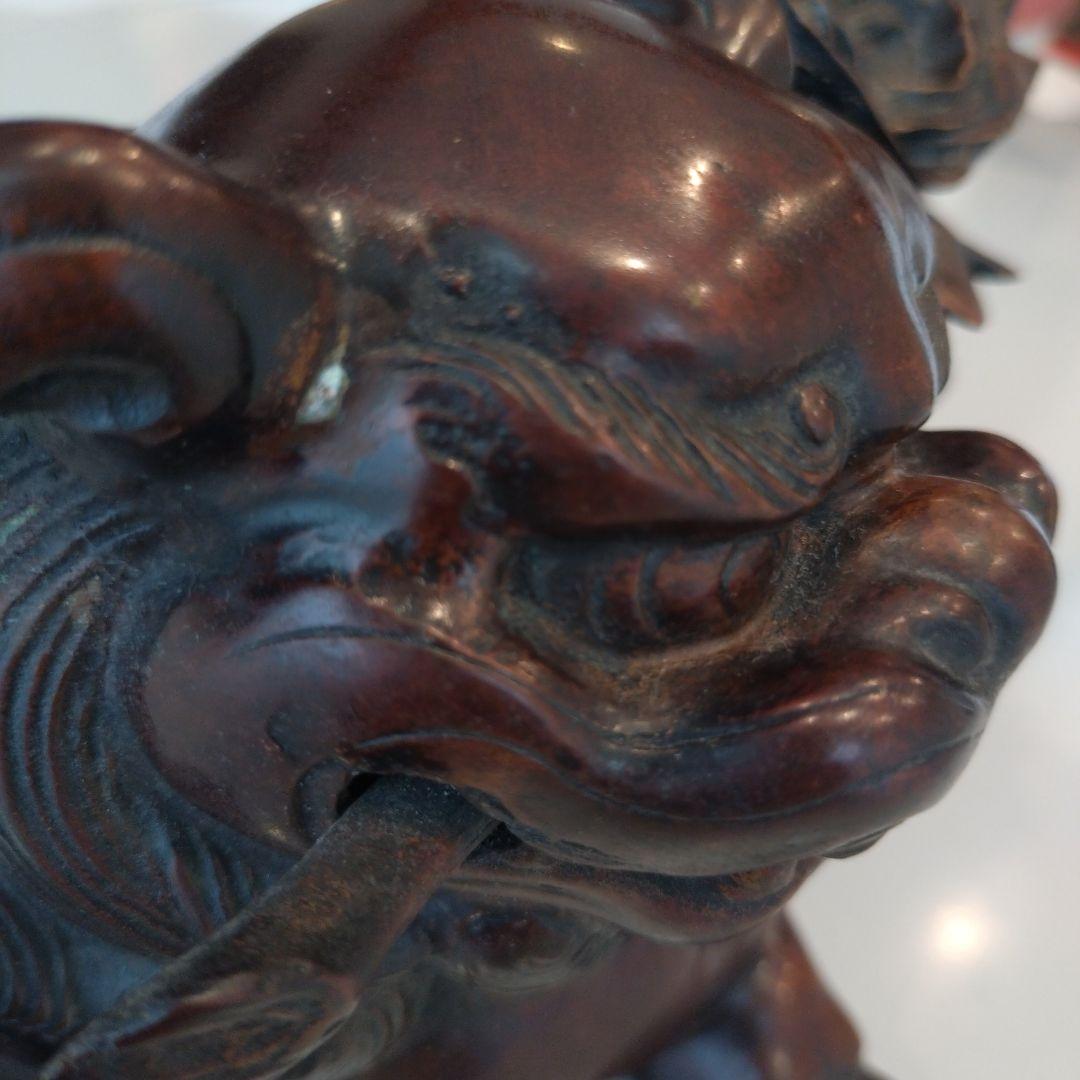 唐銅 金工家 照雲 唐獅子牡丹 銅置物 銅製 獅子 牡丹