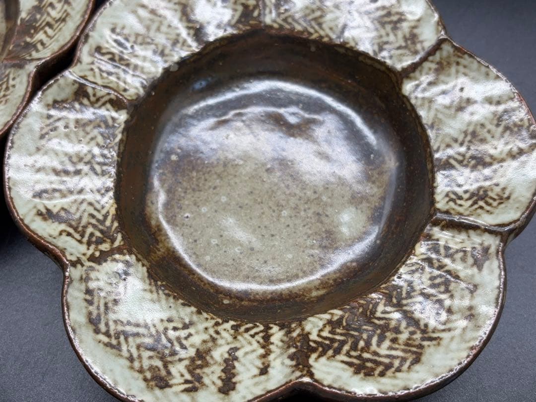 人間国宝 島岡達三 象嵌花型 皿 六枚組 共箱 益子焼 -412-