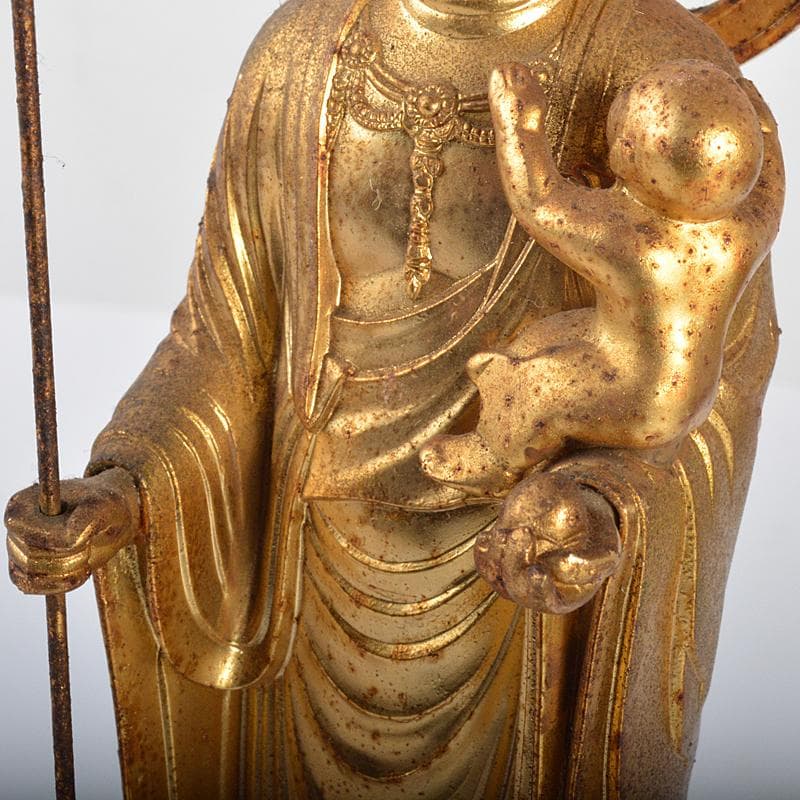 仏師 牧田秀雲作 銅鍍金 水子地蔵菩薩 仏像 置物 N 4389